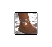 JUSTUSNX Tobillera ajustable en capas de plata/oro, sol, amor, luna, colgante en forma de tobillo, cadena de joyería para pies de playa y verano para mujeres y niñas (A)