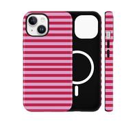 Jusy Funda magnética para iPhone 13/14, diseño de rayas horizontales esthetic compatible con MagSafe, funda antigolpes de doble capa para niñas, color rojo