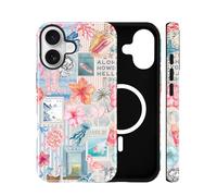 Jusy Funda para teléfono móvil magnética para iPhone 16, diseño de hibisco, diseño de flores, compatible con MagSafe, de doble capa, antigolpes, hibisco