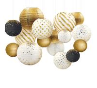 JUTSTJUKO Juego de faroles de papel para decoración de fiestas, 16 faroles de papel colgantes dorados para bodas, cumpleaños, baby shower, despedidas de soltera, decoración de fiesta (dorado)