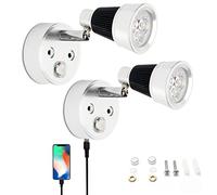 JUTTAUTO Foco de caravana de 12 V, 2 luces LED de lectura interiores con atenuación táctil con USB, lámparas de lectura de pared para caravana, caravana, barco, autocaravana (plata-2)