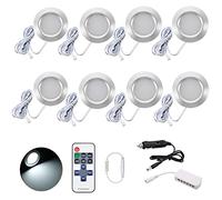 JUTTAUTO Focos LED interiores de 12 V con control remoto para techo, lámparas de pared redondas, luces de techo para cámper, furgoneta T4, T5, RV, caravana, barco, yate (8 piezas)