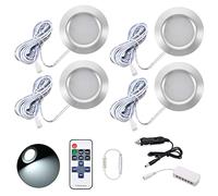 JUTTAUTO Luces LED interiores de 12 V con control remoto para techo, lámparas de pared redondas, luces de techo para cámper, furgoneta T4, T5, RV, caravana, barco, yate (4 piezas) (4 piezas)