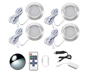 JUTTAUTO Luces LED interiores de 12 V con control remoto para techo, lámparas de pared redondas, luces de techo para cámper, furgoneta T4, T5, RV, caravana, barco, yate (4 piezas) (4 piezas)