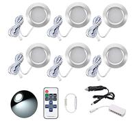 JUTTAUTO Luces LED interiores de 12 V, luces de caravana, luces regulables de techo con control remoto, iluminación de autocaravana para caravana T4 T5, caravana, barco, yate, kit de 6 luces de disco