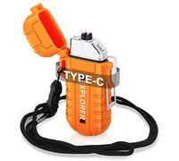 jutyum Mechero eléctrico,Kit de mecheros de Doble Arco Resistente al Agua y al Viento,USB Mechero Recargable con Linterna,Tipo C Encendedor Electrico para Camping,Senderismo,Equipo de Supervivencia