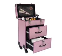 JUUTALK Maletín de maquillaje con 2 cajones, con ruedas giratorias de 360°, para viajes, maquillaje de uñas, color rosa mate, Rosa., moderno