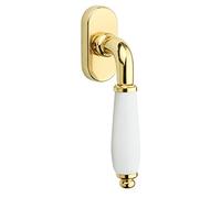 JUVA Manilla de ventana giratoria con aspecto de oro pulido | 1 pieza - rotatorio de oliva sin cilindro de cierre | color oliva de porcelana blanca