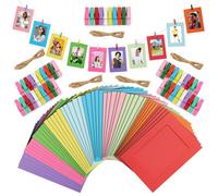 Juvale 50 Pack Paper Picture Frames 4x6 Diy Cardboard Foto de colgantes Pantalla colgante con clips y cuerdas para la decoracin de la pared (10 colo