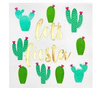 Juvale Servilletas de cóctel - Paquete de 50 servilletas de papel desechables Let's Fiesta, 3 capas, impresiones de cactus y texto de lámina dorada, plegadas de 12,7 x 12,7 cm