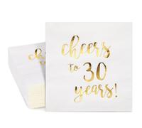 Juvale Servilletas desechables Cheers to 30 Years - Paquete de 50 servilletas de papel, 30 cumpleaños, suministros de fiesta de aniversario de boda, 3 capas, 16,5 x 16,5 cm