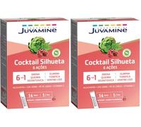 JUVAMINE - Cóctel Silueta 6 Acciones - 14 Sticks - Sabor Frambuesa - Control de Peso - Drenaje - Eliminación - Desintoxicación - Vientre plano - Tonificación - Té verde - Alcachofa - Rabo de cereza