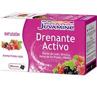 JUVAMINE - Infusión Drenante Activo - Sabor Frutos Rojos - 20 Bolsitas - Drenaje - Ayuda a la Eliminación de Toxinas - Diente de León - Brezo - Reina de los Prados - Hibisco