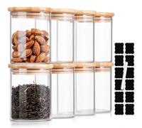 JUVEL 8pcs Tarros de Vidrio de Almacenamiento Botes de Cristal con Tapa de Anillo de Silicona Hermético Transparente Cocina Recipientes para Alimentos para Almacenaje y Conservar Alimentos