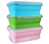 JUVEL - Caja de almuerzo plegable de silicona, 3 unidades, 1200 ml, soporte y contenedores de almacenamiento de alimentos multicolor