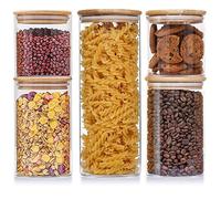 JUVEL Tarros de Vidrio de Almacenamiento 5Pcs Botes de Cristal con Tapa de Bambú&Anillo de Silicona Hermético Transparente Cocina Recipientes para Alimentos para Almacenaje y Conservar Alimentos