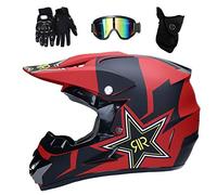 Juvenil Niño ATV Casco de Motocross, con Gafas Guantes Mascarilla, Unisex Integral Todoterreno Deportivo MTB Callejero Motocicleta Cascos, Descenso BMX Enduro Quad Dirt Bike Chocar Casco(Matt Black Re