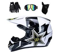Juvenil Niño ATV Casco de Motocross, con Gafas Guantes Mascarilla, Unisex Integral Todoterreno Deportivo MTB Callejero Motocicleta Cascos, Descenso BMX Enduro Quad Dirt Bike Chocar Casco(Blue,XL/58-59