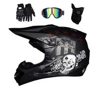 Juventud Doble Deporte Cascos de Motocross, con Gafas Guantes Mascarilla, Unisexo Integral Offroad Moto Scooter Casco, Enduro Cuesta Abajo BMX ATV MTB Quad Dirt Bike Casco(T2,L/56-57CM)