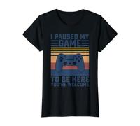 Juventud Gaming Funny Gamer Geek He pausado mi Juego para Estar aquí Camiseta gráfica económica, Mujer, Negro, M