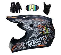 Juventud Integral MTB Casco de Motocross, Doble Deporte Off Road Calle ATV Scooter Moto Casco, Unisexo Cuesta Abajo Enduro Quad Dirt Bike Chocar Cascos, con Gafas Guantes Mascarilla(Matte Black Orange