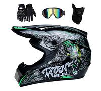 Juventud Integral MTB Casco de Motocross, Doble Deporte Off Road Calle ATV Scooter Moto Casco, Unisexo Cuesta Abajo Enduro Quad Dirt Bike Chocar Cascos, con Gafas Guantes Mascarilla(Bright Black Green