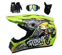 Juventud Integral MTB Casco de Motocross, Doble Deporte Off Road Calle ATV Scooter Moto Casco, Unisexo Cuesta Abajo Enduro Quad Dirt Bike Chocar Cascos, con Gafas Guantes Mascarilla(Yellow,S/52-53CM)