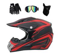 Juventud Niño Casco de Motocross, Unisexo Cara Completa Fuera de La Carretera MTB Casco de Moto, Cuesta Abajo Enduro ATV BMX Dirt Bike Chocar Casco, con Gafas Guantes Mascarilla(Red,S/52-53CM)
