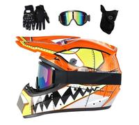 Juventud Niños Casco de Motocross Colocar, con Gafas Guantes Mascarilla, Unisexo Integral Todoterreno Carreras Moto Cascos, Descenso Enduro BMX MTB ATV Quad Dirt Bikes Casco(Orange,M/54-55CM)