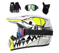 Juventud Niños Casco de Motocross Colocar, con Gafas Guantes Mascarilla, Unisexo Integral Todoterreno Carreras Moto Cascos, Descenso Enduro BMX MTB ATV Quad Dirt Bikes Casco(Light White,S/52-53CM)