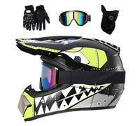 Juventud Niños Casco de Motocross Colocar, con Gafas Guantes Mascarilla, Unisexo Integral Todoterreno Carreras Moto Cascos, Descenso Enduro BMX MTB ATV Quad Dirt Bikes Casco(Black,S/52-53CM)