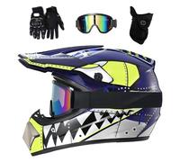 Juventud Niños Casco de Motocross Colocar, con Gafas Guantes Mascarilla, Unisexo Integral Todoterreno Carreras Moto Cascos, Descenso Enduro BMX MTB ATV Quad Dirt Bikes Casco(Gris,S/52-53CM)