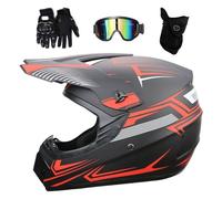 Juventud Niños Casco de Motocross, con Mascarilla Guantes Gafas, Integral Todoterreno Calle Moto de Cross Motocicleta Casco, BMX MTB ATV Cuesta Abajo Cuatriciclo Enduro Casco