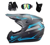 Juventud Niños Casco de Motocross, con Mascarilla Guantes Gafas, Integral Todoterreno Calle Moto de Cross Motocicleta Casco, BMX MTB ATV Cuesta Abajo Cuatriciclo Enduro Casco