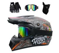 Juventud Niños Casco de Motocross, con Mascarilla Guantes Gafas, Integral Todoterreno Calle Moto de Cross Motocicleta Casco, BMX MTB ATV Cuesta Abajo Cuatriciclo Enduro Casco
