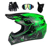Juventud Niños Casco de Motocross, con Mascarilla Guantes Gafas, Integral Todoterreno Calle Moto de Cross Motocicleta Casco, BMX MTB ATV Cuesta Abajo Cuatriciclo Enduro Casco