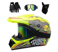 Juventud Niños Casco de Motocross, con Mascarilla Guantes Gafas, Integral Todoterreno Calle Moto de Cross Motocicleta Casco, BMX MTB ATV Cuesta Abajo Cuatriciclo Enduro Casco