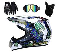 Juventud Niños Casco Motocross, con Máscara Guantes Gafas, Adulto Unisexo Cara Completa MTB Moto Casco ATV Scooter Cruz Casco, Cuesta Abajo Carreras de Enduro MX Patio Bicicleta Sucia Chocar Casco ( C