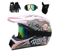 Juventud Niños Integral Casco de Motocross con Gafas Guantes Mascarilla, Unisexo Todoterreno ATV Moto Casco, Cuesta Abajo Enduro MTB Karting Quad Dirt Bike Chocar Casco(Blue,L/56-57CM)