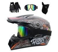 Juventud Niños Integral Casco de Motocross con Gafas Guantes Mascarilla, Unisexo Todoterreno ATV Moto Casco, Cuesta Abajo Enduro MTB Karting Quad Dirt Bike Chocar Casco(Bright Orange,XL/58-59CM)