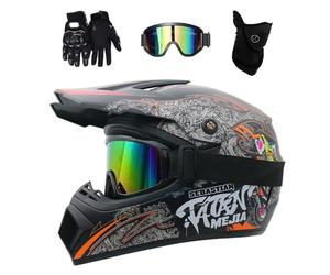 Juventud Niños Integral Casco de Motocross con Gafas Guantes Mascarilla, Unisexo Todoterreno ATV Moto Casco, Cuesta Abajo Enduro MTB Karting Quad Dirt Bike Chocar Casco(Matte Orange,M/54-55CM)