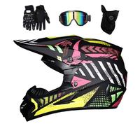 Juventud Niños Integrales Casco de Motocross, con Gafas Guantes Mascarilla, Unisexo Moda Todoterreno Carreras Moto Karting Cascos, Cuesta Abajo Enduro BMX MTB ATV Dirt Bike Casco(AA,L/56-57CM)