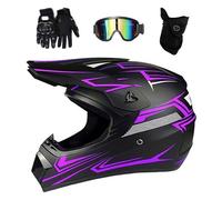 Juventud Niños Moda MTB Casco de Motocross, Integral Todoterreno Moto ATV Scooter Cascos, Descenso Enduro BMX Quad Dirt Bike Chocar Casco, con Gafas Guantes Mascarilla(Purple,S/52-53CM)