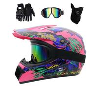 Juventud Niños MTB Casco de Motocross Colocar, con Guantes Gafas Mascarilla, Unisexo Integrales ATV Todoterreno Calle Moto Cascos, Descenso Enduro Quad Dirt Bike Chocar Casco(Pink,S/52-53CM)