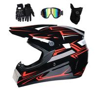 Juventud Niños MTB Casco de Motocross, con Gafas Guantes Mascarilla, Adulto Cara Completa ATV Off Road Carreras Moto Casco, Unisexo Enduro Cuesta Abajo BMX Quad Dirt Bike Casco(Red,M/54-55CM)
