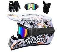 Juventud Niños MTB Casco de Motocross, con Gafas Guantes Mascarilla, Cara Completa Off Road Carreras Moto MX ATV Scooter Casco, Deportes Extremos Cuesta Abajo Enduro Dirt Bike Cascos(Blue,S/52-53CM)