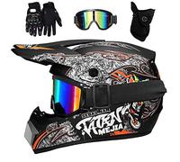 Juventud Niños MTB Casco de Motocross, con Gafas Guantes Mascarilla, Cara Completa Off Road Carreras Moto MX ATV Scooter Casco, Deportes Extremos Cuesta Abajo Enduro Dirt Bike Cascos(Matte Black Orang