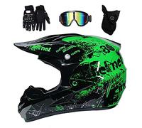 Juventud Niños MTB Casco de Motocross, Dual Deporte Integral Todoterreno Moto ATV Chocar Cascos, Cuesta Abajo Quad Dirt Bike Enduro Carreras Casco, con Gafas Guantes Mascarilla(Negro,M/54-55CM)