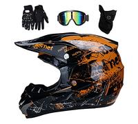 Juventud Niños MTB Casco de Motocross, Dual Deporte Integral Todoterreno Moto ATV Chocar Cascos, Cuesta Abajo Quad Dirt Bike Enduro Carreras Casco, con Gafas Guantes Mascarilla(Orange,M/54-55CM)