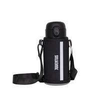 JUVENTUS Cantimplora para niños, blanco y negro, con porta botella de hombro, mantenimiento de la temperatura: caliente 12h/frío 24h